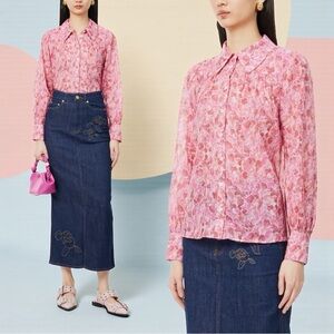 NWT RIXO Women’s Blake Floral-Pattern Relaxed Fit Cotton Blouse Top In Size XS